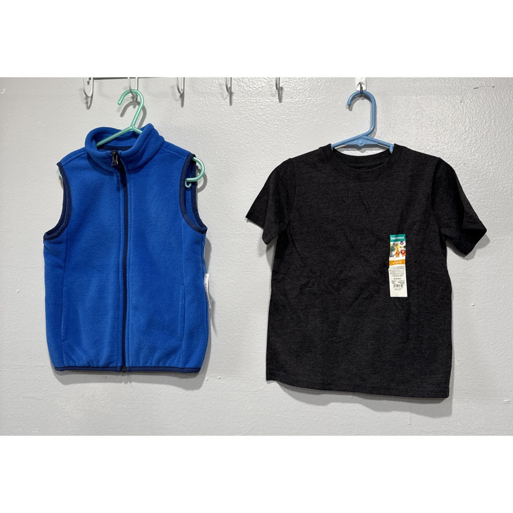 Lot of 2 Amazon Essential Full Zip Fleece Vest & Garanimals Tee Boys Size 4T